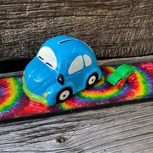 Vintage Beetle Bug VW car Piggy bank Coin Bank Vtg collectible ceramic wooden💚